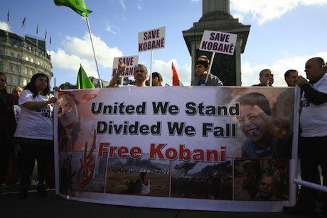 Thousands rally in London in solidarity with Kobane. Demotix/Gemma Short. All rights reserved.