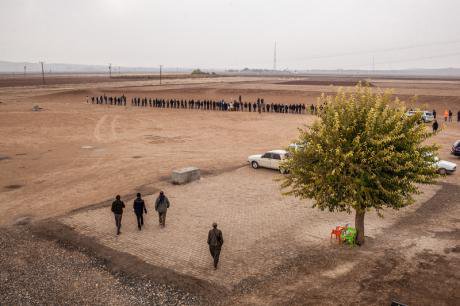 Syrian Kurdish refugees protest against ISIS in Suruc, November 2014. 
