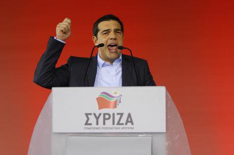 Alexis Tsipras speaks at the final Syriza election rally.