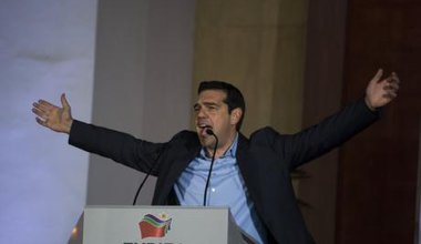Alexis Tsipras addresses the Greek people after the elections, January, 2015.