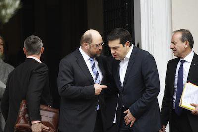 President of the European Parliament, Martin Schulz, and Alexis Tsipras. Demotix/Michael Debets. All rights reserved.