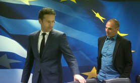 Eurogroup president Dijsselbloem meets Greece's finance minister,Jan.'15.
