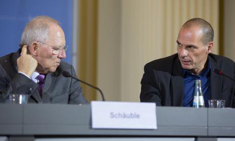 Varoufakis and Schauble at renegotiations of Greek debt, Berlin 2015.