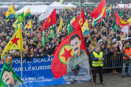 Kurds demonstrate in Strasbourg calling for Ocalan&#39;s release, February 2015.