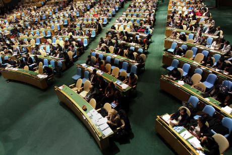 Delegates fill the general assembly hall during the opening of the CSW in 2012.