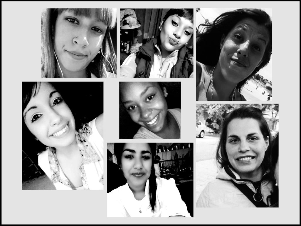 Daniela Bera, Tatiana Pintos, Collage con fotos de Gina Rodríguez, Florencia Barrales, Micaela Ramírez, Yamila Estévez y Jennifer Gómez