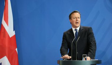 Cameron addressing media in Berlin in May, 2015.
