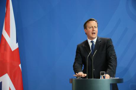 Cameron addressing media in Berlin in May, 2015.