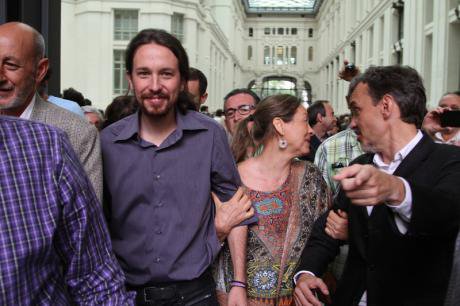 Pablo Iglesias with new mayor of Madrid,Ahora Madrid candidate Manuela Carmen.