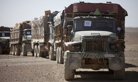 Supply trucks in Afghanistan
