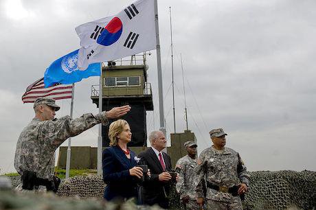 Hillary Clinton looks out over North Korea, 2010. Wikimedia Commons/Public Domain.