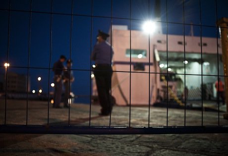 Border police on the Italian island of Lampedusa, a primary European entry point for African migrants. Demotix/Michele Lapini. All rights reserved.