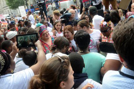 Protests outside Downing St.after closure of Kids Company.