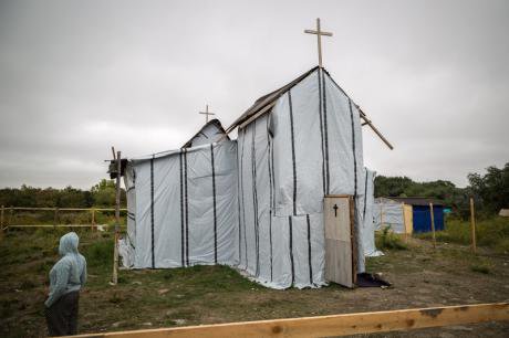 Migrant constructed Christian church in the Calais &#39;jungle&#39;.