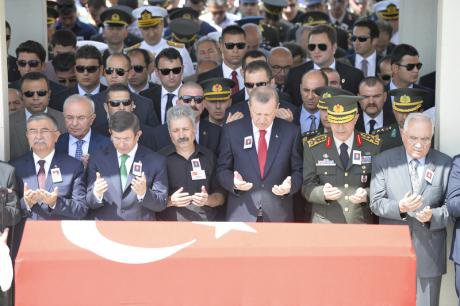 Erdogan and top officials In Ankara to mourn soldiers killed by the PKK, September 2015.