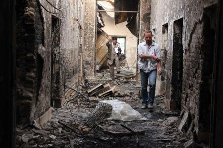 MSF staff inside destroyed hospital in Kunduz where 22 patients and staff were killed in a US bombing raid on October 3, 2015.