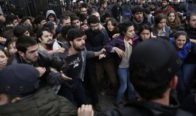 Student protest against YOK dispersed by Istanbul riot police outside University of Istanbul using tear gas and rubber bullets. 