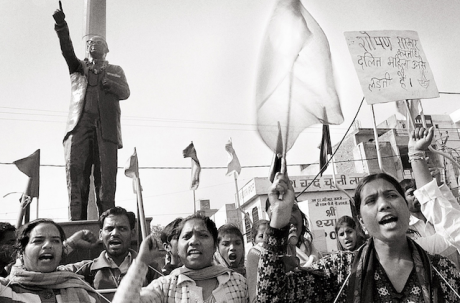9. Alf Nilsen, Creative Commons- Copyleft, Dalit women protesting in front of Ambedkar&#39;s statue.png