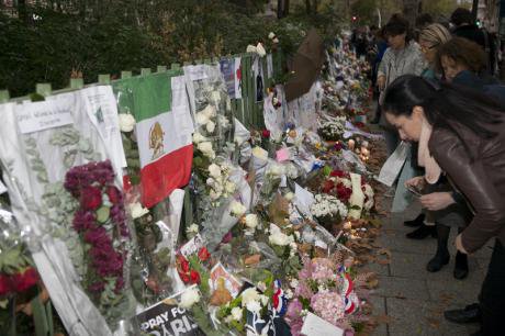 Tributes paying homage to victims of the Bataclan concert hall. 