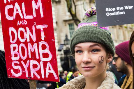 Keep Calm and Don&#39;t bomb Syria. London protest, November 28, 2015.