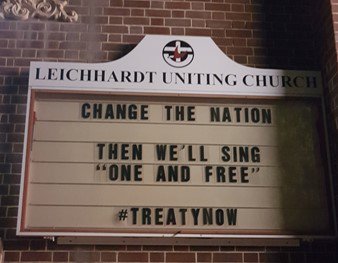 A sign outside Leichhardt Uniting Church in Sydney reads: 