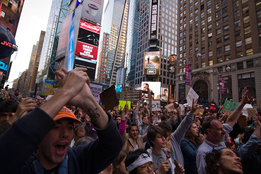An Occupy Wall Street march through New York's Times Square in 2011.