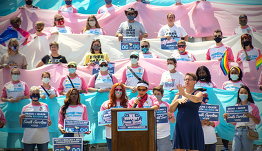 Campaigner Melissa Moore speaks during a Trans & Queer Field Day in South Carolina, May 2021  Mahkia Greene, SC United for Justice & Equality.png