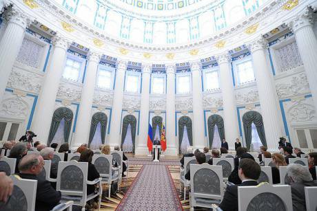 Russian state ceremonies are normally lavish occasions and broadcast widely, such as this one on March 25, 2014. Kremlin.ru