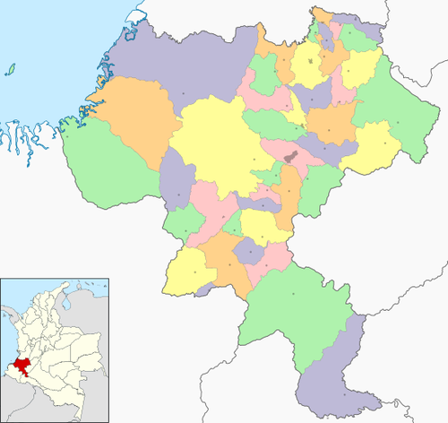 Mapa del Cauca en Colombia.