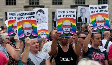 Protesters in London denouncing anti-LGBT legislation in Russia