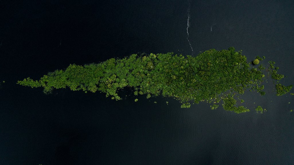 La isla de Comaru a vista de pájaro sobre el Río Negro, en el Amazonas, Brasil
