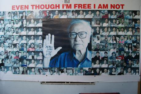 A photo montage at the Assistance Association for Political Prisoners’ Office-Yangon. (Image by author)