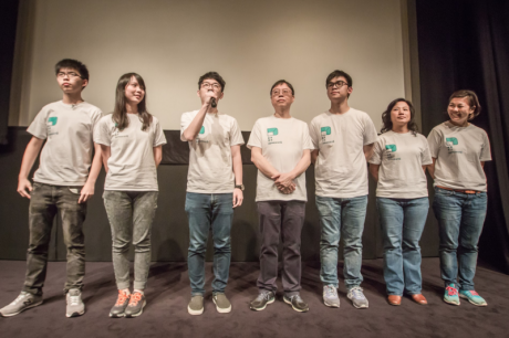 Joshua Wong, Agnes Chow, and other Demosisto members.