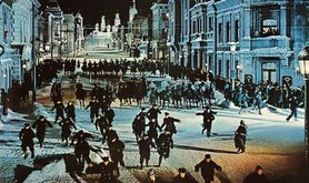 Cossacks attack a peaceful demonstration, from the film trailer, Doctor Zhivago (1965).