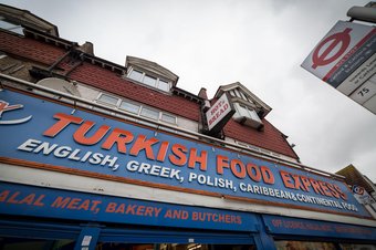 'Turkish Food Express' multicultural food store in Catford, London, UK, 31 January 2015