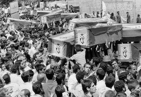 Funeral parade after 1988 Iran disaster. Associated Press:Wikimedia commons. Public Domain.jpg