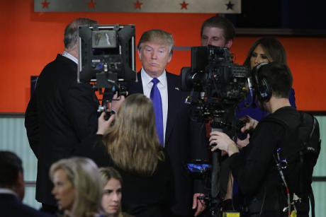 Republican presidential candidate Donald Trump participates in a debate sponsored by Fox News on March 3, 2016.
