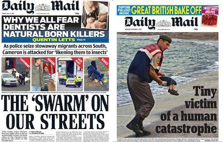 How the Daily Mail covers refugees when they are not the subject of a viral photo, left