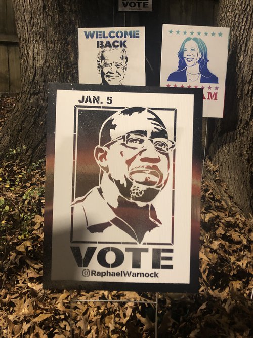 Democrat posters at Georgia runoff election, 5 January.jpg