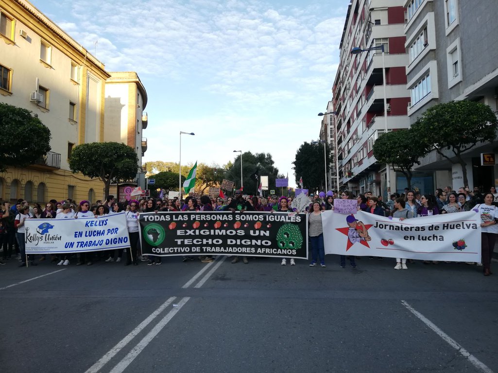Manifestación de Jornaleras en Lucha, Las Kellys y Colectivo de Trabajadores Africanos en Andalucía, 2020