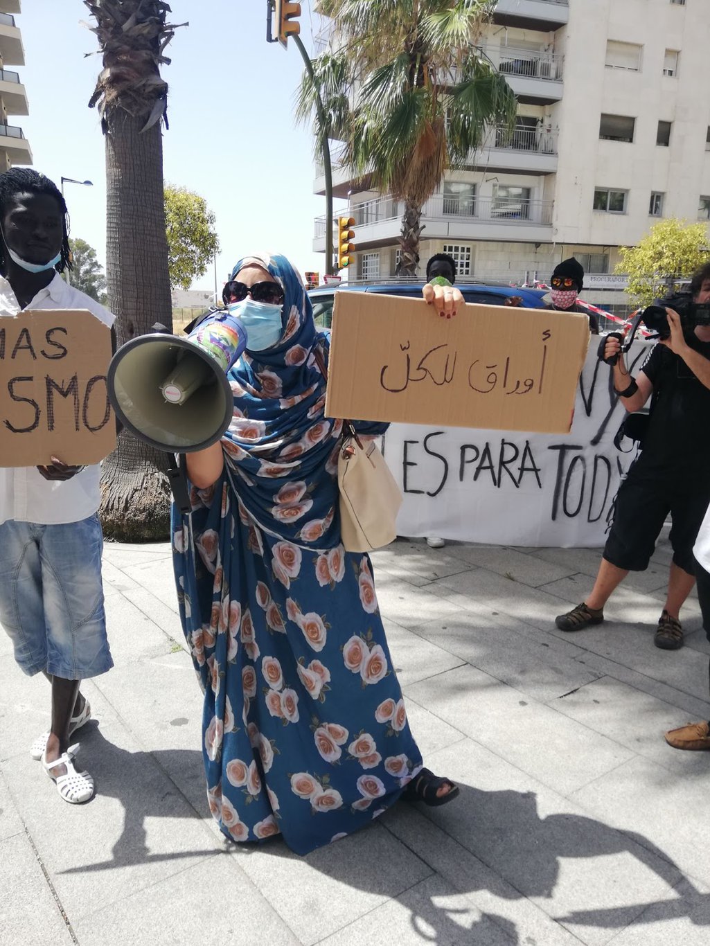 Integrante de Jornaleras en Lucha en una protesta, Andalucía, 2020