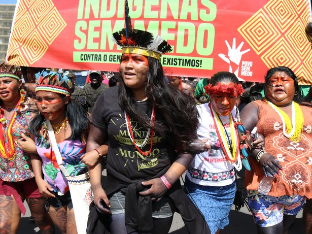 Indigenous women protesting
