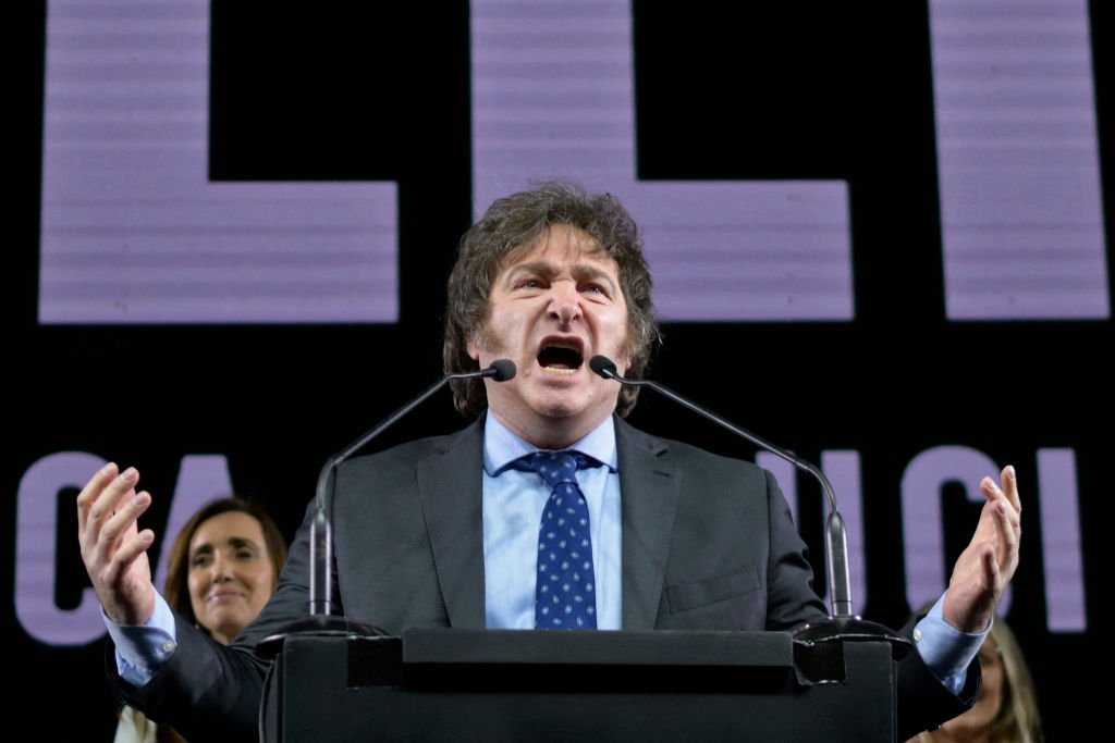 Presidential hopeful Javier Milei at his campaign rally, 7 August 2023
