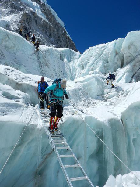 Ladder crossing in the Khumbu Ice Fall.