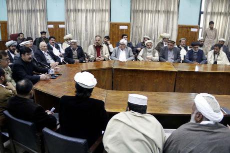 Members of a tribal jirga at Peshawar press club. 