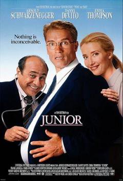 Movie poster for &#39;Junior&#39; with a pregnant man with a doctor