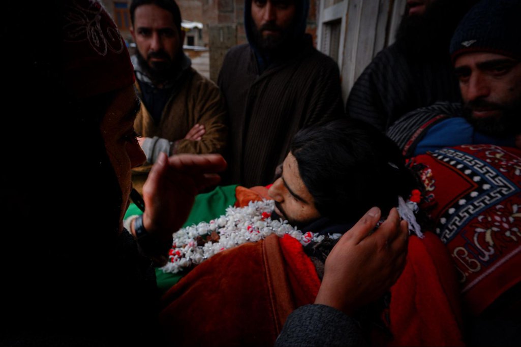 A female relative at the funeral of Shahid Ahmad, a local militant killed in an encounter with Indian forces, January 2020