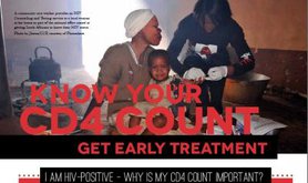 Poster of woman, child and health worker with text 'Know your CD4 count - get early treatment'