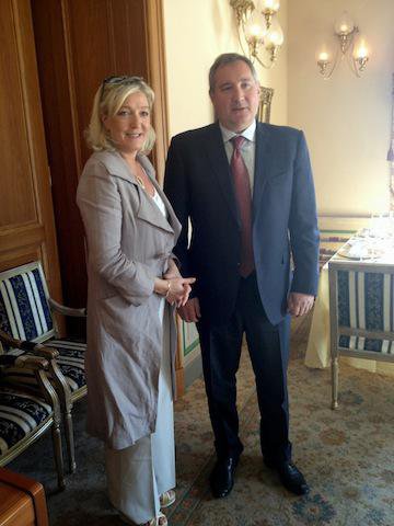 Front National’s leader Marine Le Pen and Russia’s Deputy Prime Minister Dmitry Rogozin in Moscow, 2013