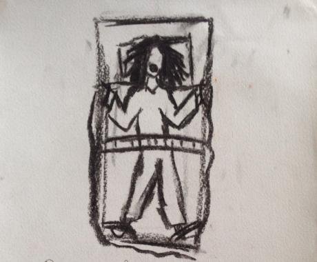How did anger at the world lead to two years in psychiatric hospitals? Drawing by Lea.